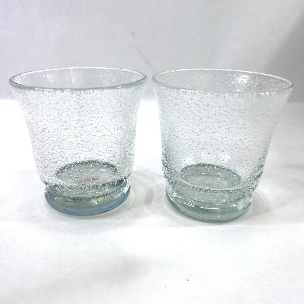 Pottery‎ Barn Palazzo Green Bubble Double Old Fashioned Glasses Set of 2